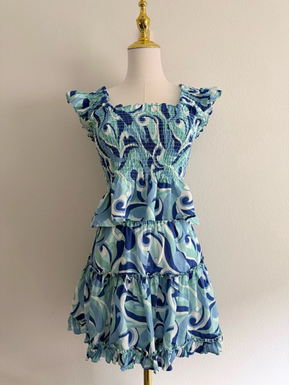 Hill House The Paz‎ Smocked Top+ Skirt set in Ocean Kaleidoscope Sz S
